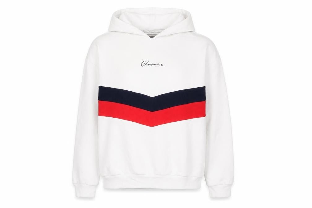 Front view of Closure women’s white cotton pullover hoodie, size UK 10, pullover - logo