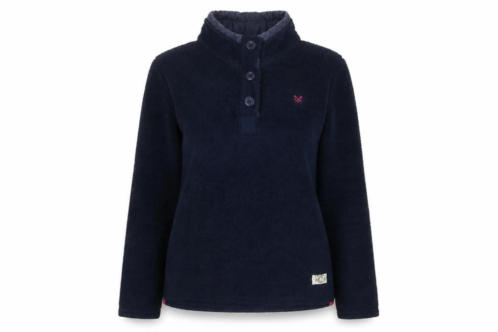 Crew Clothing Blue Polyester Pullover Sweatshirt Size 12 Button - Logo, Embroidered