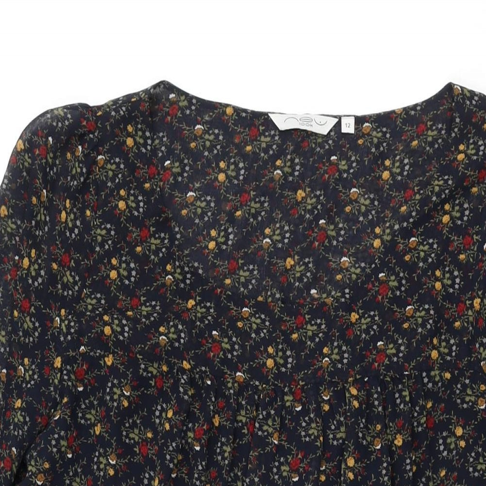 New Look Womens Blue Floral Polyester Shift Size 12 Round Neck Pullover