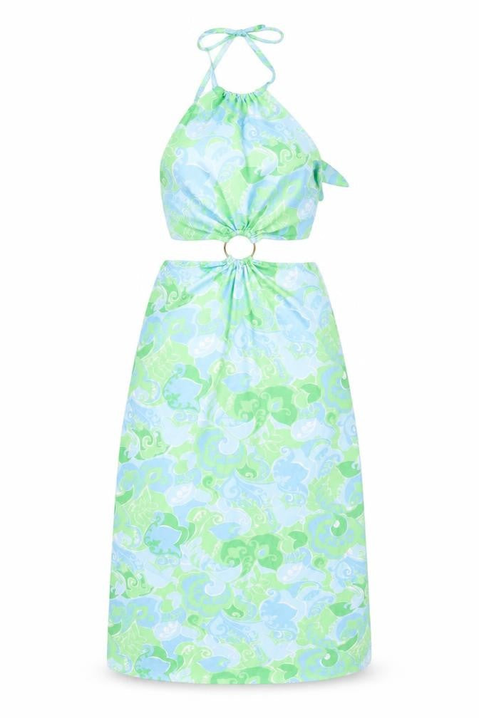 Miss Selfridge Womens Blue Geometric Polyester Shift Size 12 Halter Tie - Cut Out Detail