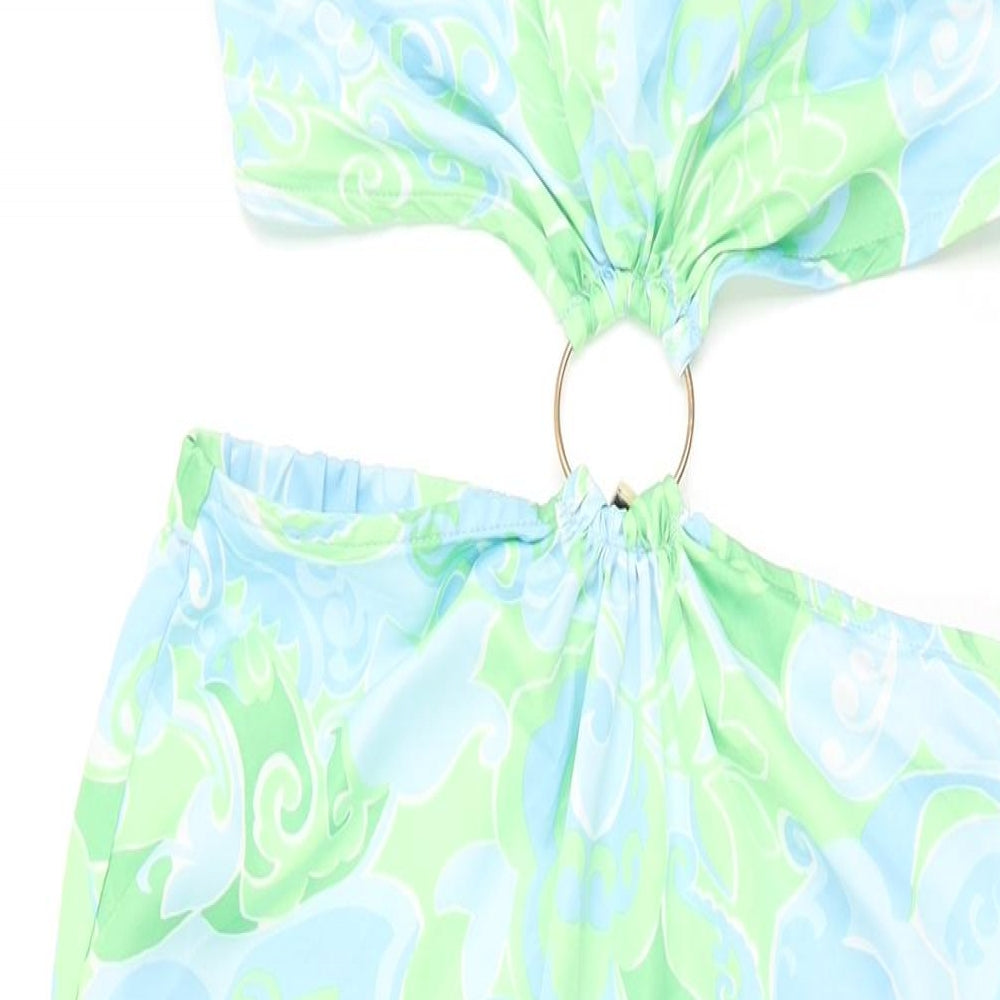 Miss Selfridge Womens Blue Geometric Polyester Shift Size 12 Halter Tie - Cut Out Detail