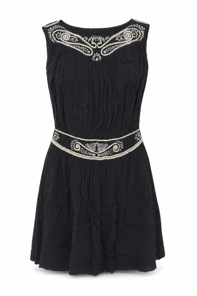 French Connection Womens Black Viscose Shift Size 12 Boat Neck Zip - Beaded Detail