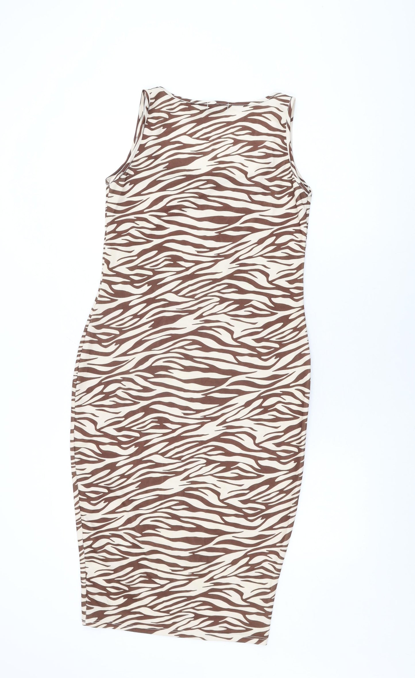 Boohoo Womens Beige Animal Print Polyester Bodycon Size 14 Scoop Neck Pullover