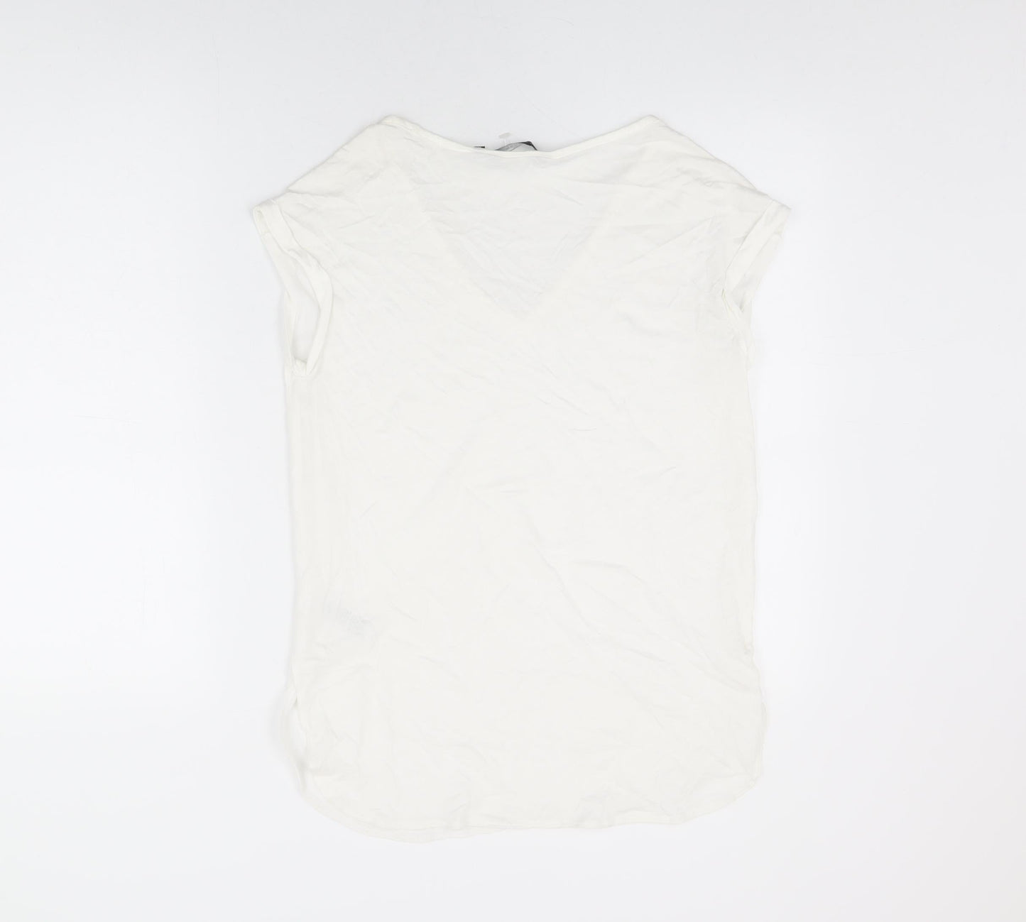 New Look Womens White Polyester Basic T-Shirt Size 10 V-Neck