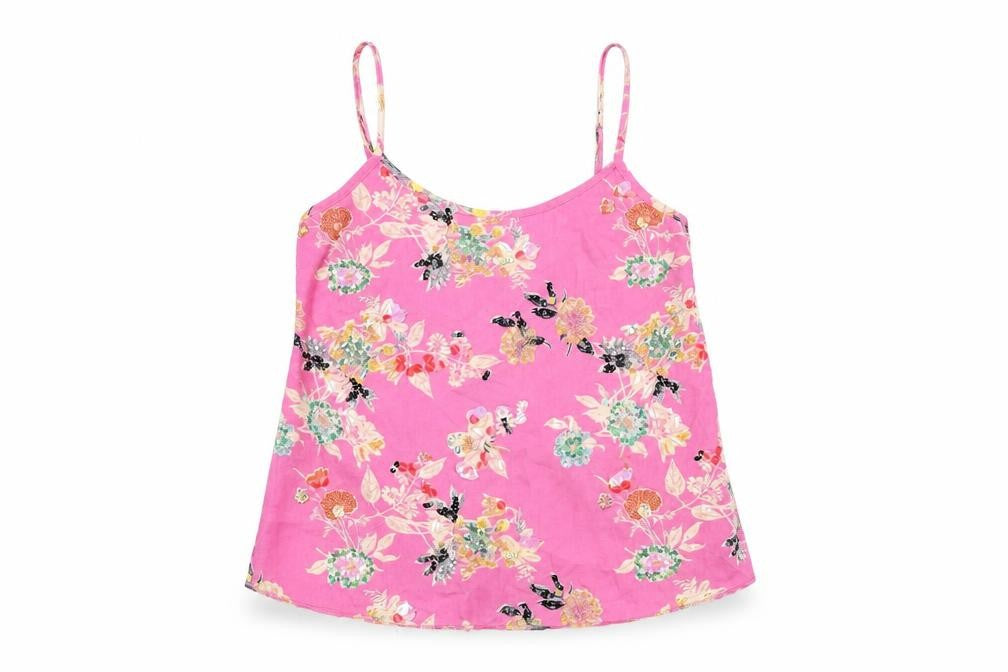Front view of Miss Selfridge women’s pink floral polyester camisole t-shirt, size UK 4, round neck - sequin and beaded detail
