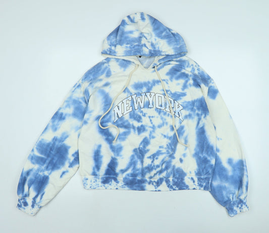 New York Womens Blue Cotton Pullover Hoodie Size M
