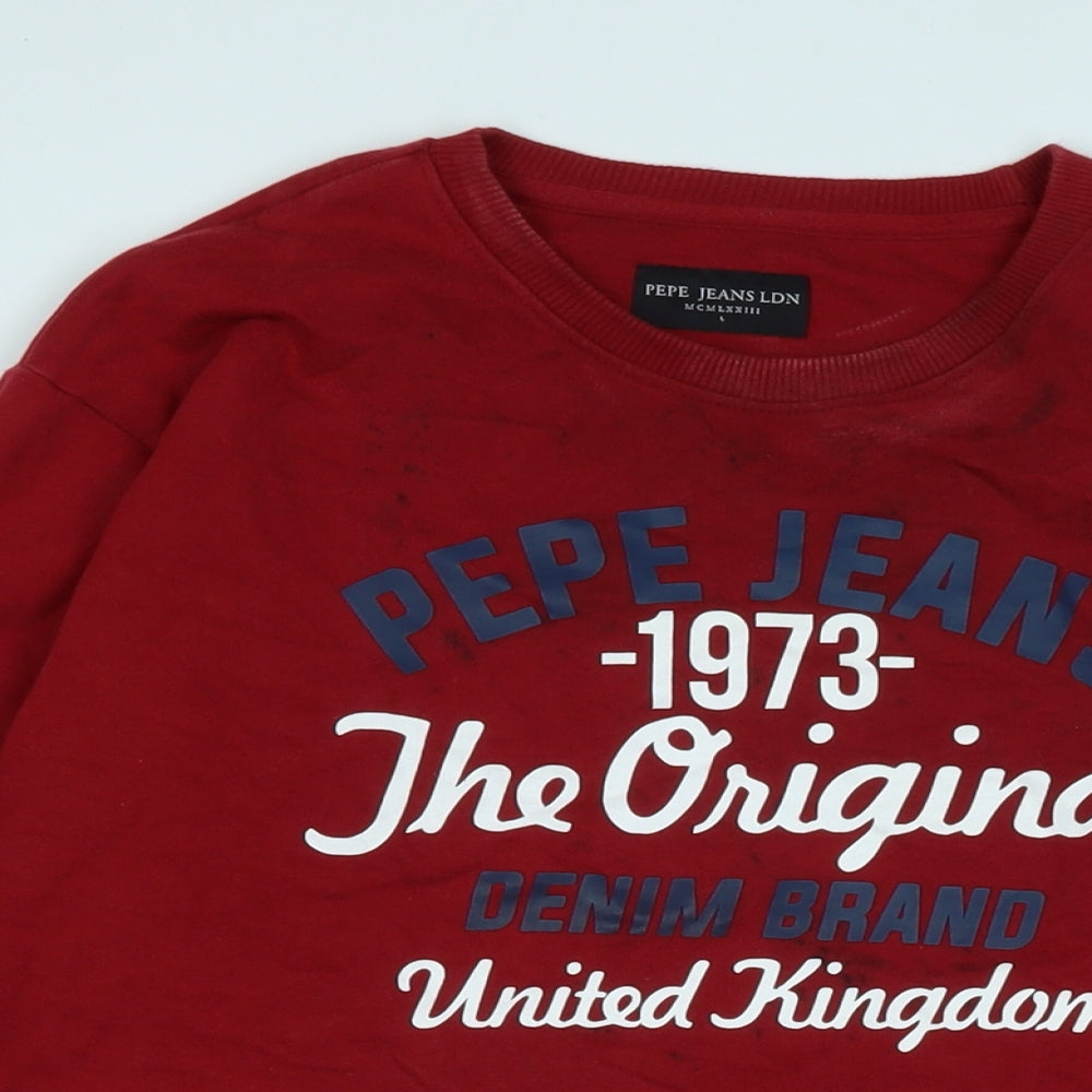 Pepe Jeans Mens Red Cotton Pullover Sweatshirt Size L - pepe Jeans