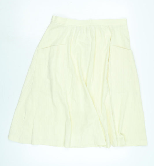 Marks and Spencer Womens Ivory Polyester Flare Skirt Size 18 Zip - Vintage
