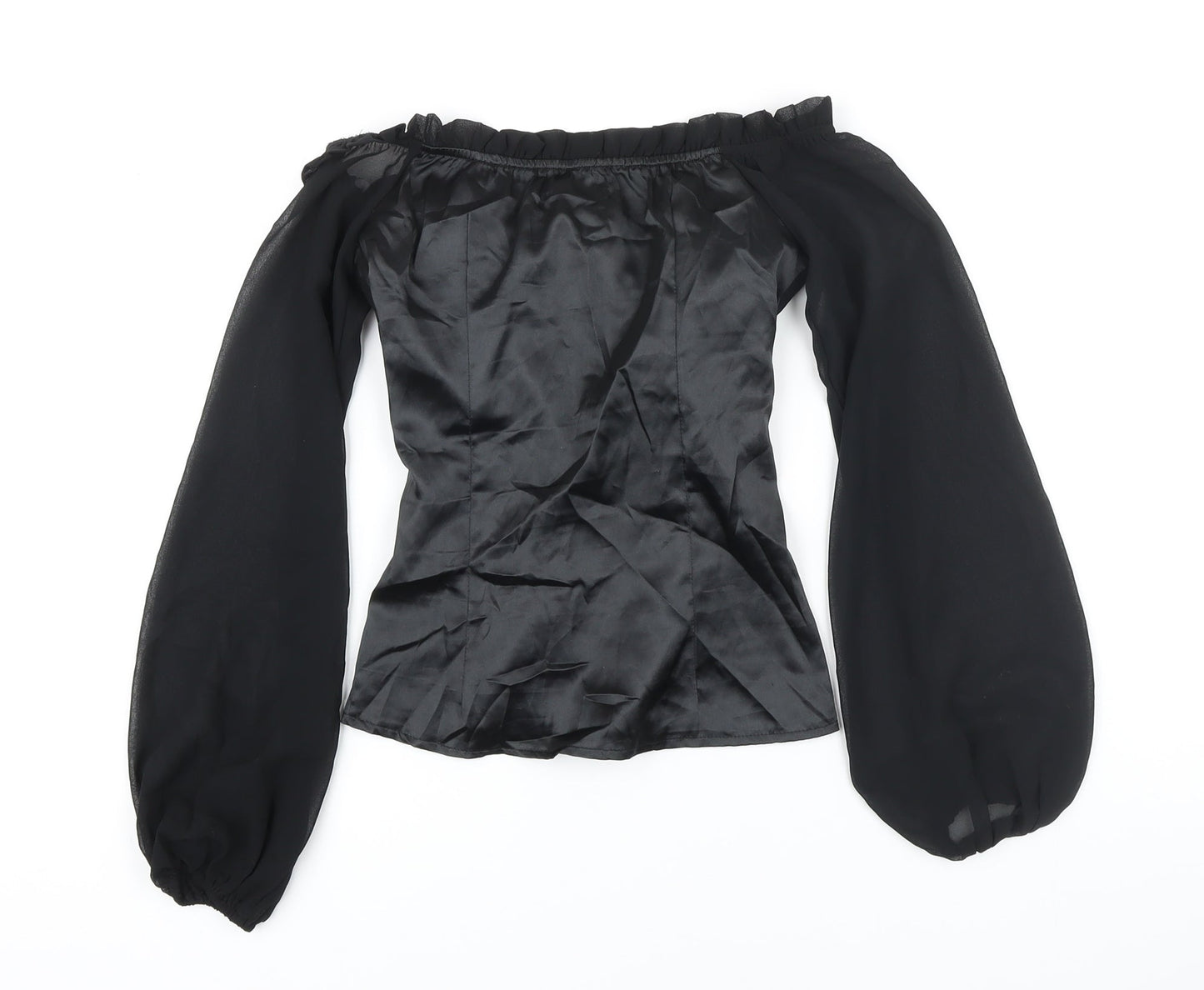PRETTYLITTLETHING Womens Black Polyester Blend Cropped Blouse Size 4 Square Neck