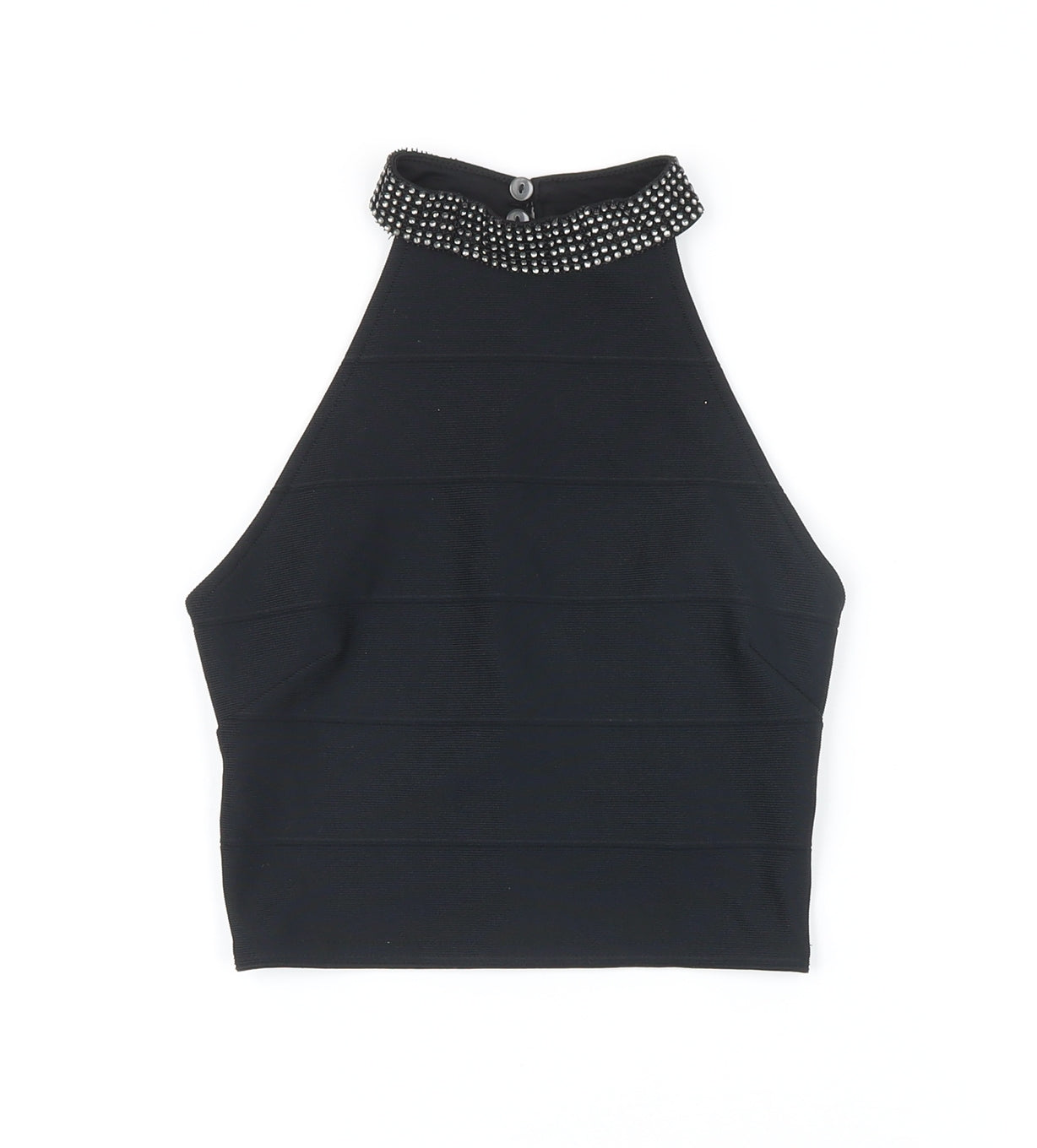 New Look Womens Black Polyester Cropped Blouse Size 6 Mock Neck