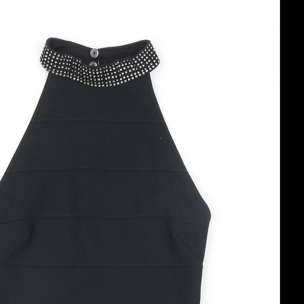 New Look Womens Black Polyester Cropped Blouse Size 6 Mock Neck