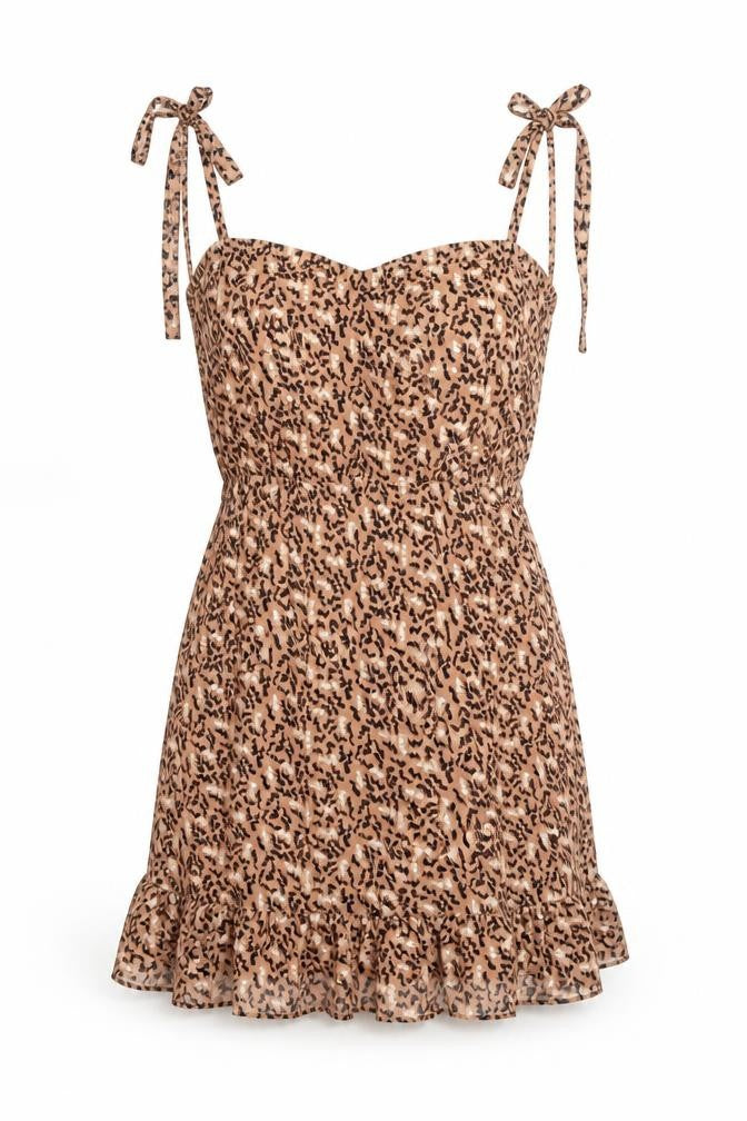 Glamorous Womens Brown Geometric Viscose Mini Size 8 Square Neck