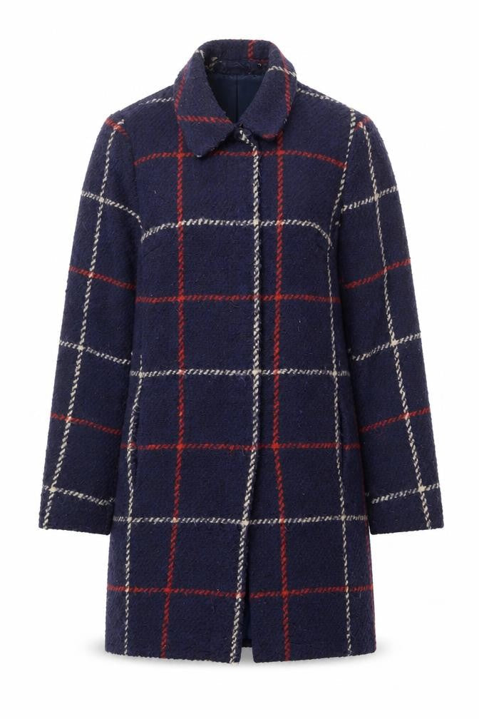 Debenhams Womens Blue Plaid Overcoat Coat Size 12 Button