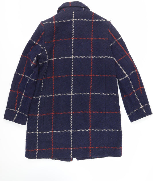 Debenhams Womens Blue Plaid Overcoat Coat Size 12 Button