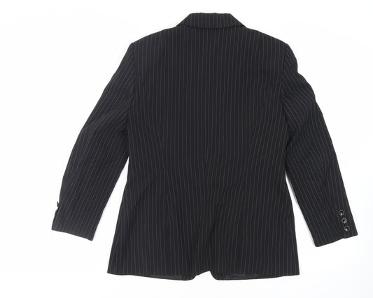 Bianca Womens Black Striped Jacket Blazer Size 14 Buckle