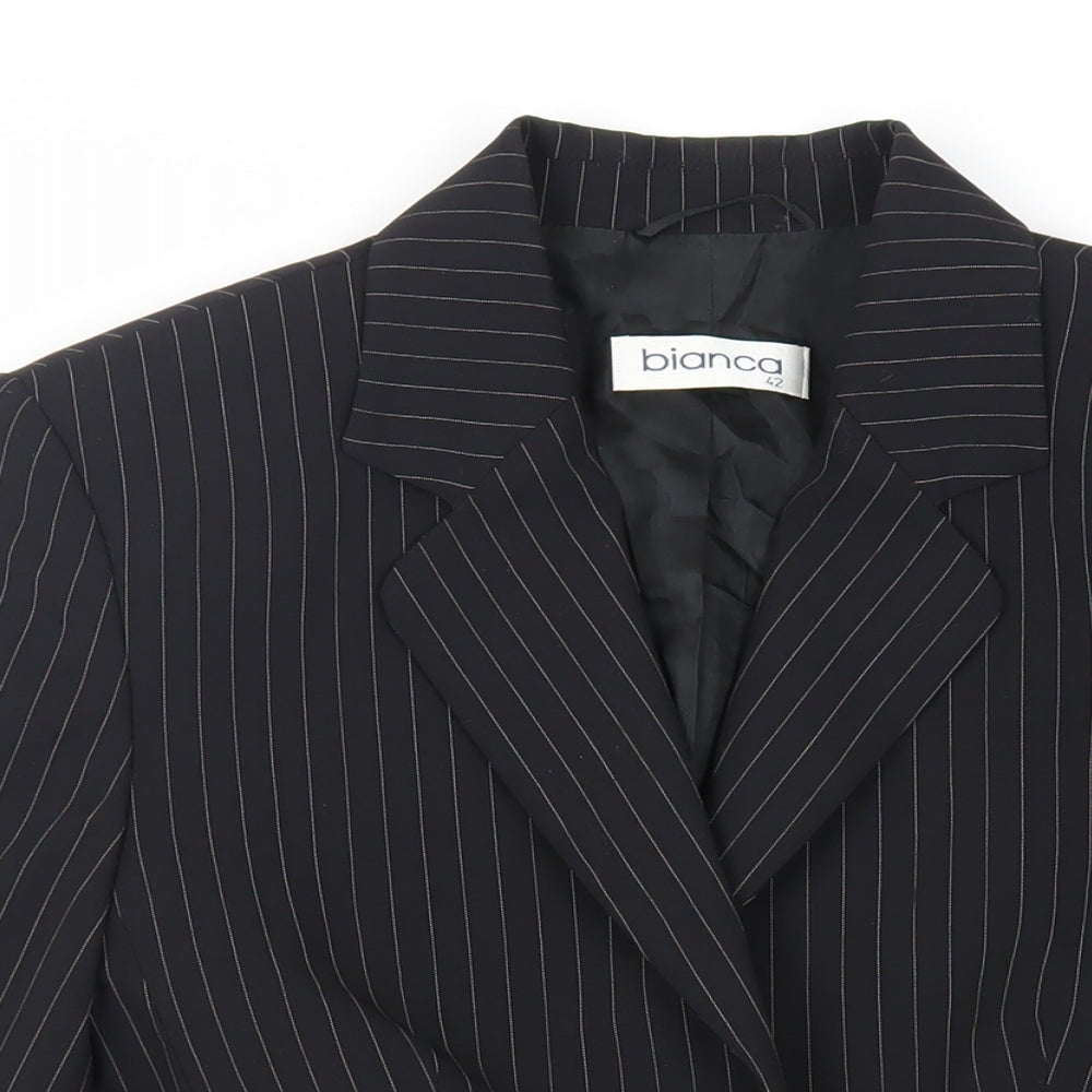 Bianca Womens Black Striped Jacket Blazer Size 14 Buckle