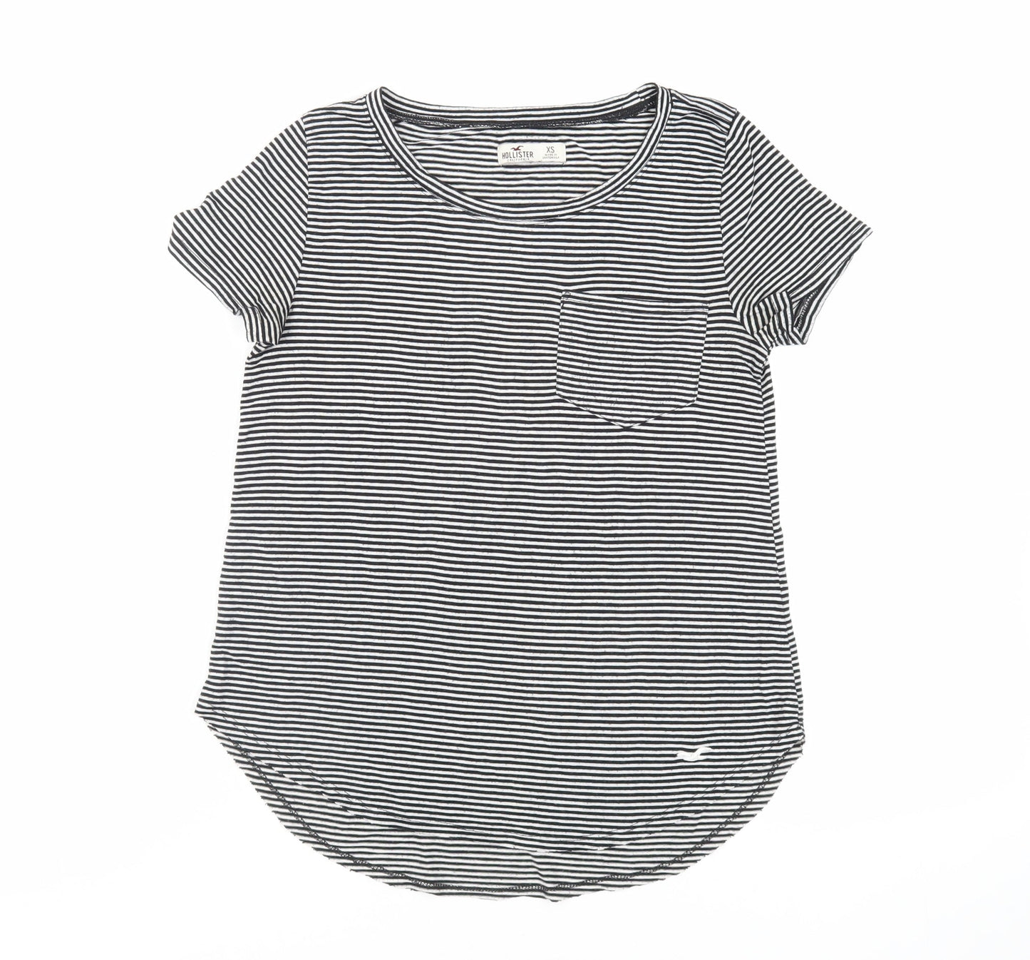 Hollister Womens Black Striped Polyester Basic T-Shirt Size XS Round Neck