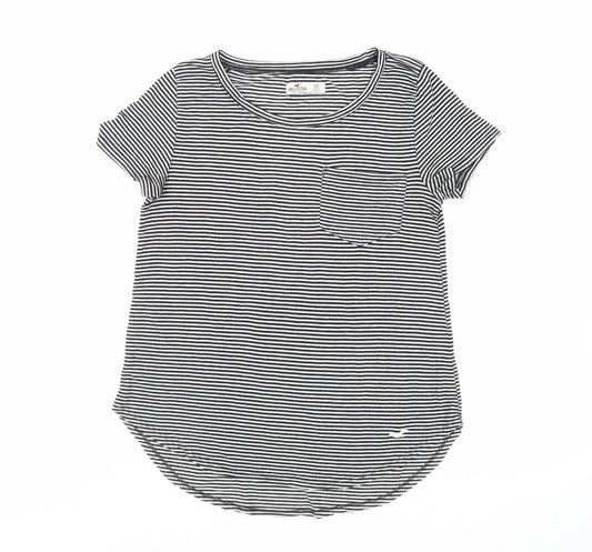 Hollister Womens Black Striped Polyester Basic T-Shirt Size XS Round Neck