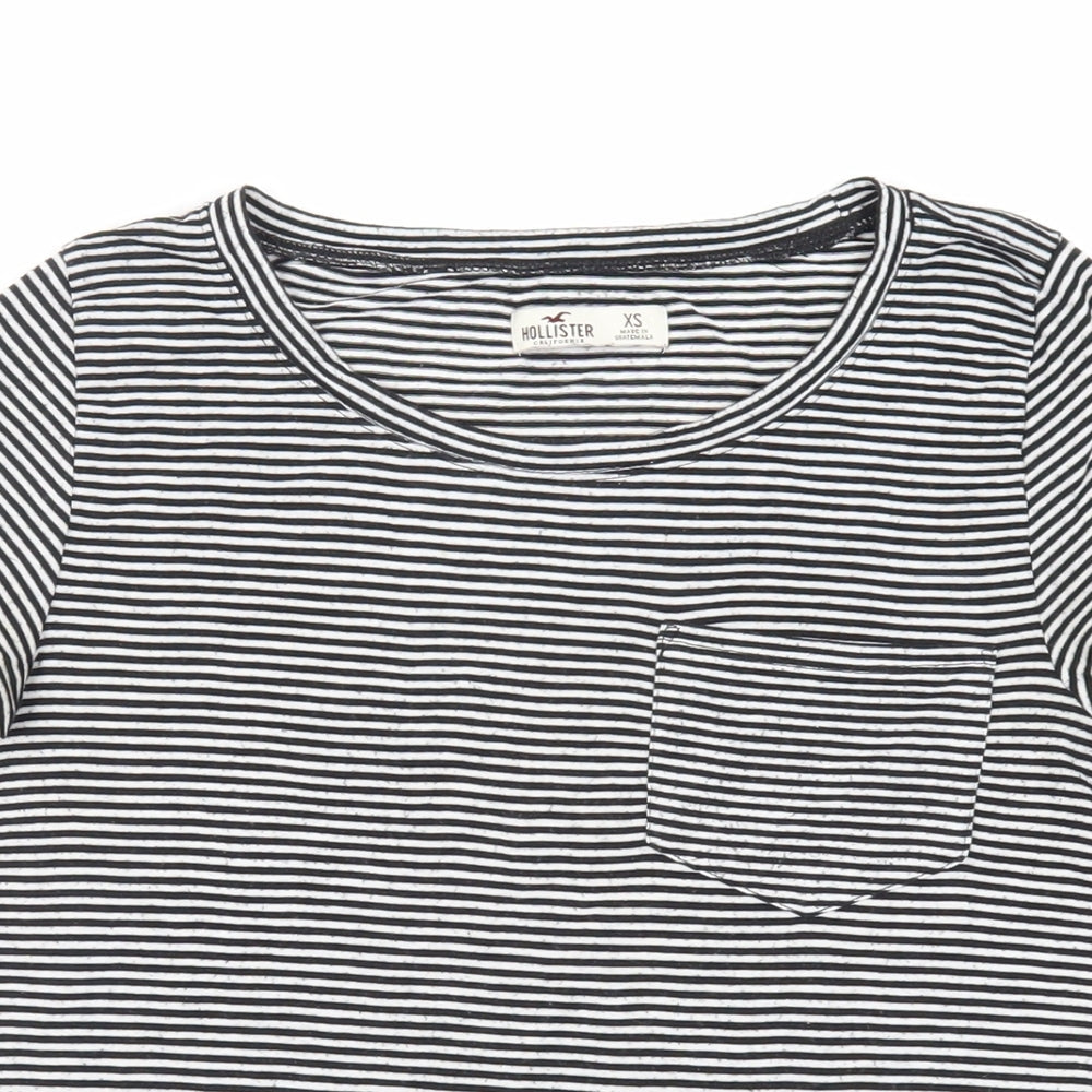 Hollister Womens Black Striped Polyester Basic T-Shirt Size XS Round Neck