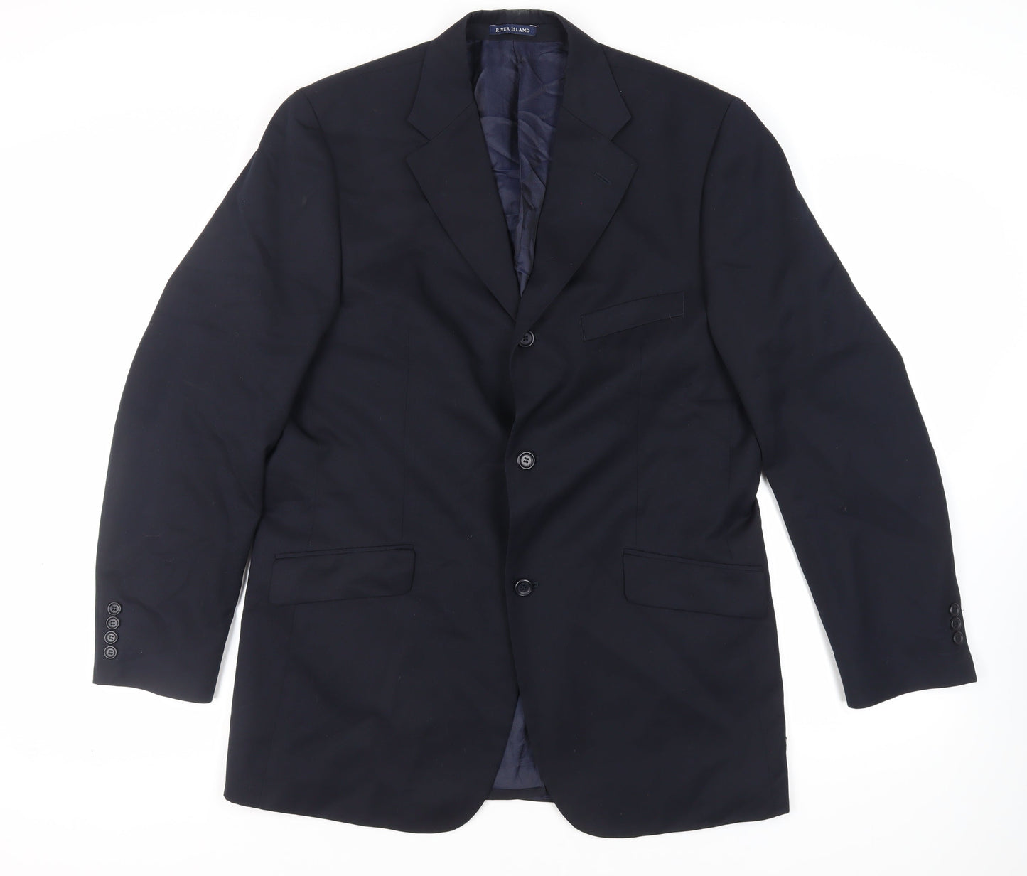 River Island Mens Blue Wool Jacket Suit Jacket Size 42 Regular