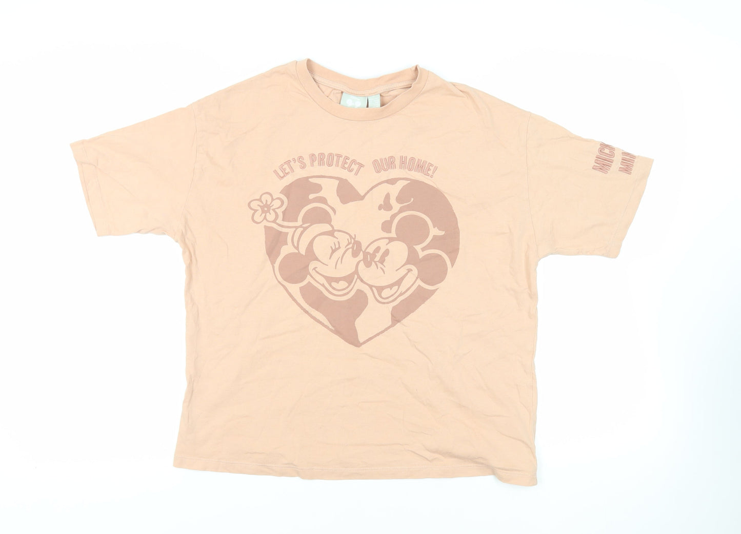 Disney Womens Pink Cotton Basic T-Shirt Size M Crew Neck - Mickey and Minnie Mouse