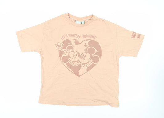 Disney Womens Pink Cotton Basic T-Shirt Size M Crew Neck - Mickey and Minnie Mouse