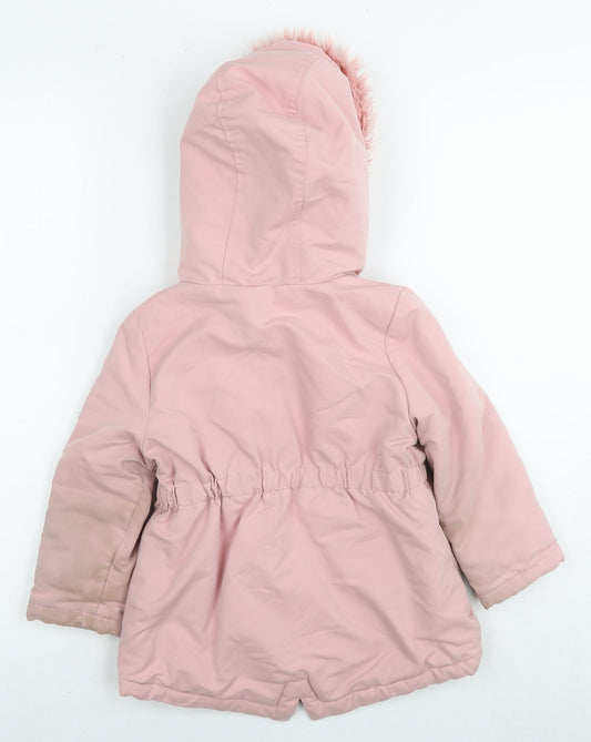 Disney Girls Pink Parka Jacket Size 3-4 Years Zip