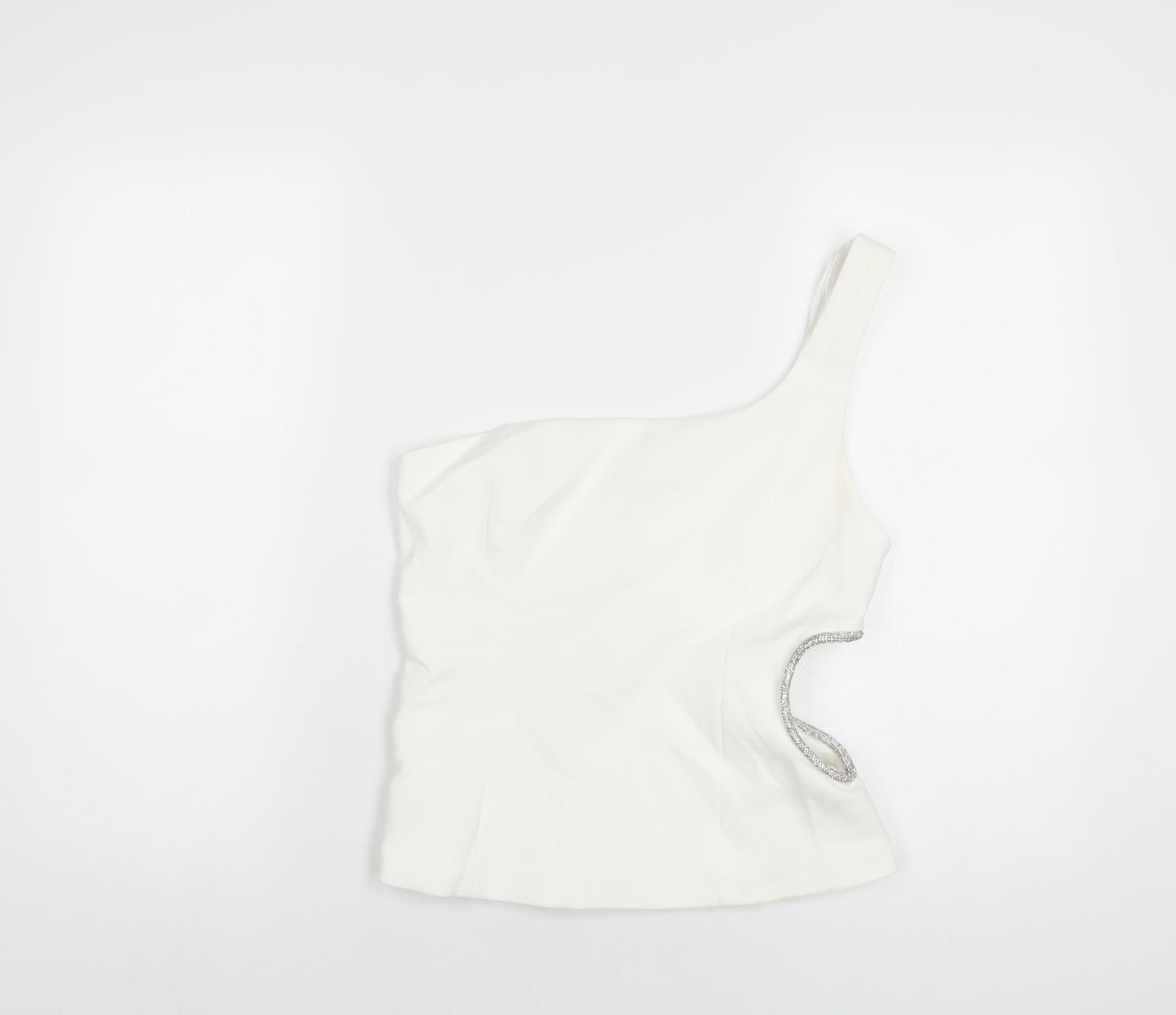 Zara Womens White Polyester Basic T-Shirt Size M One Shoulder