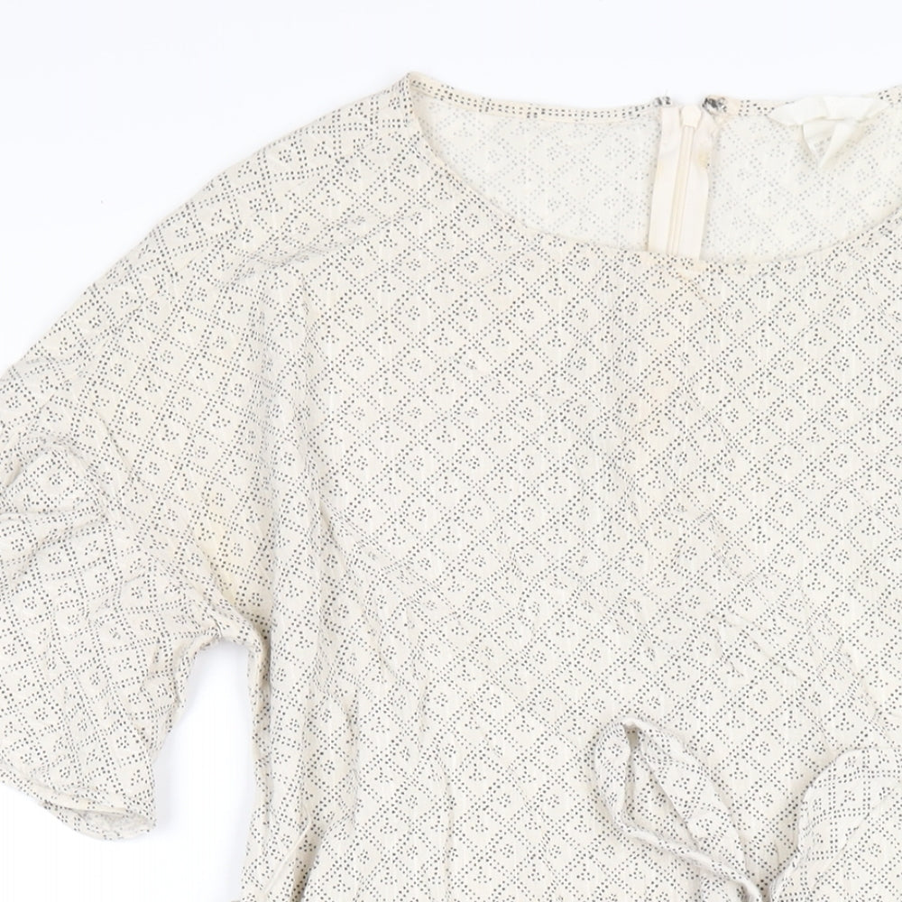 H&M Womens Ivory Geometric Cotton A-Line Size 12 Round Neck Zip