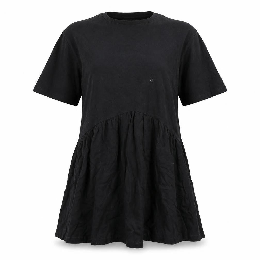 Front view of ASOS women’s black cotton t-shirt dress, size UK 12, round neck pullover