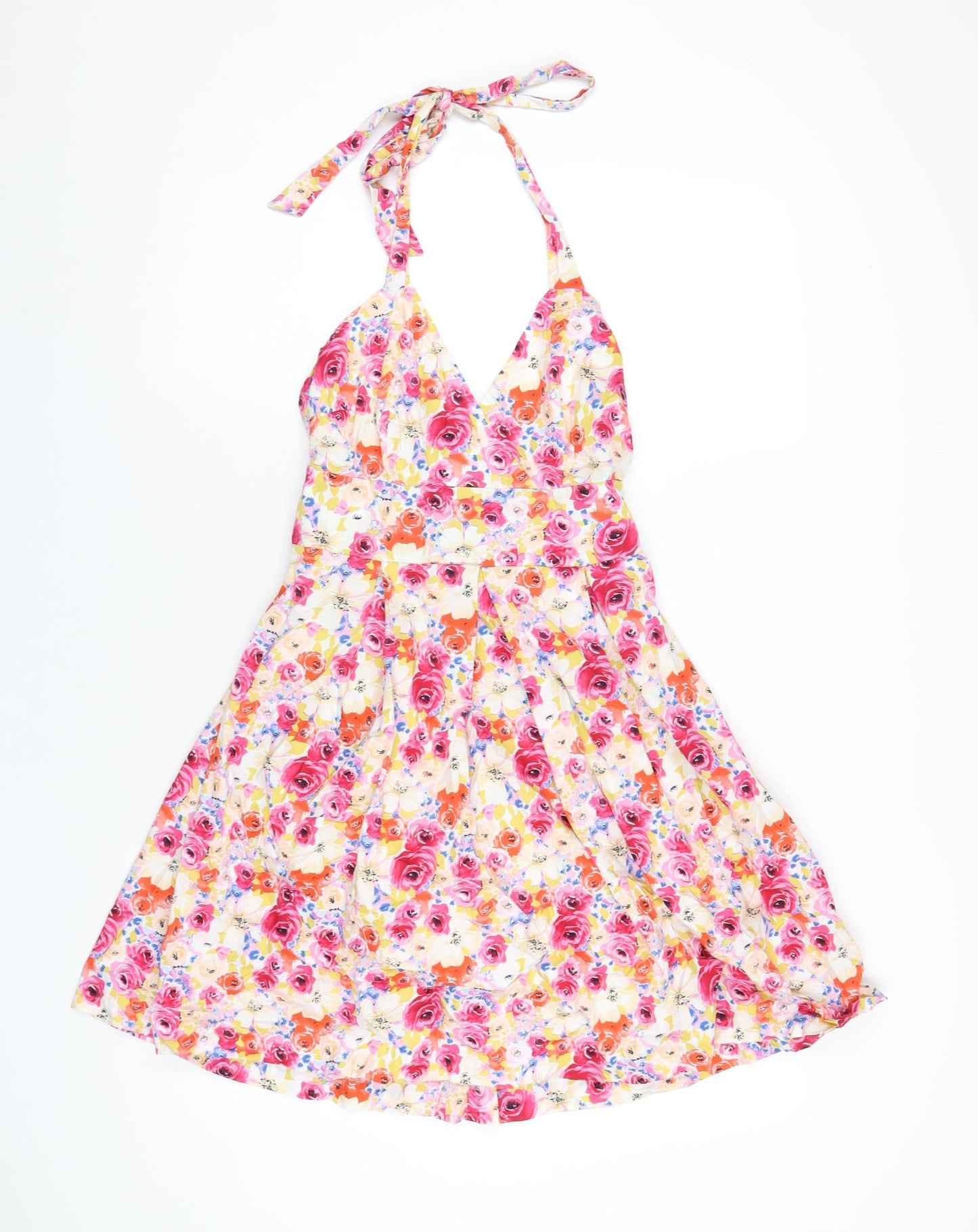 Red Herring Womens Multicoloured Floral Cotton A-Line Size 10 Halter Zip