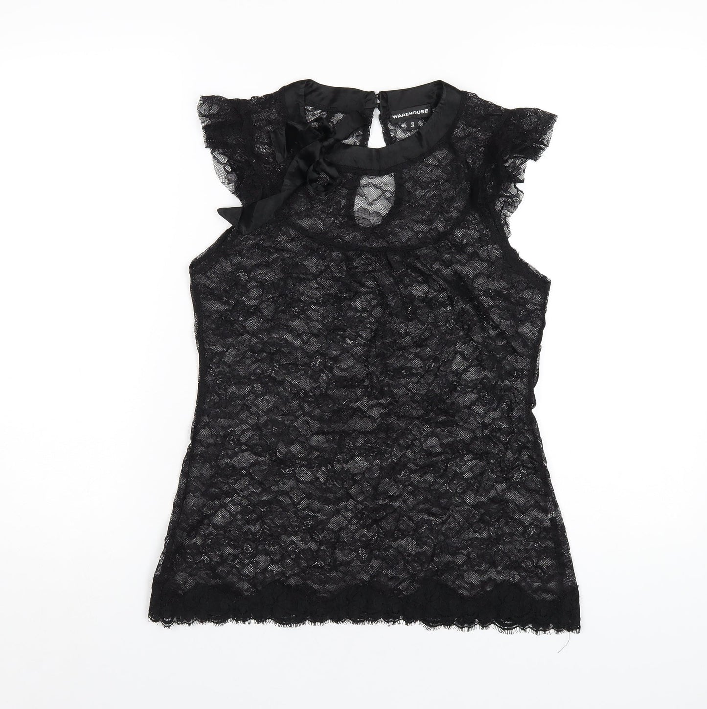 Warehouse Womens Black Polyester Basic T-Shirt Size 12 Round Neck