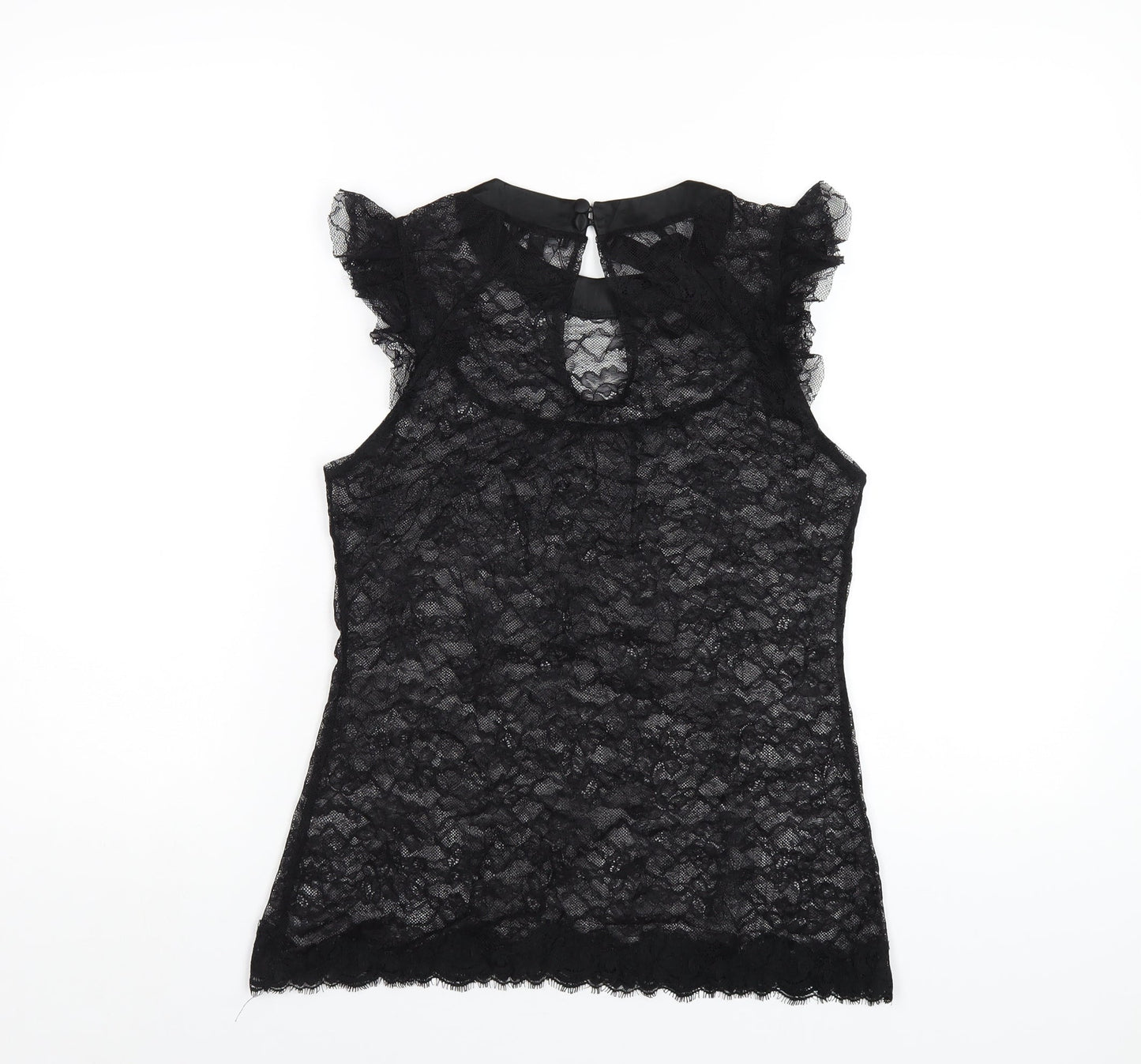 Warehouse Womens Black Polyester Basic T-Shirt Size 12 Round Neck