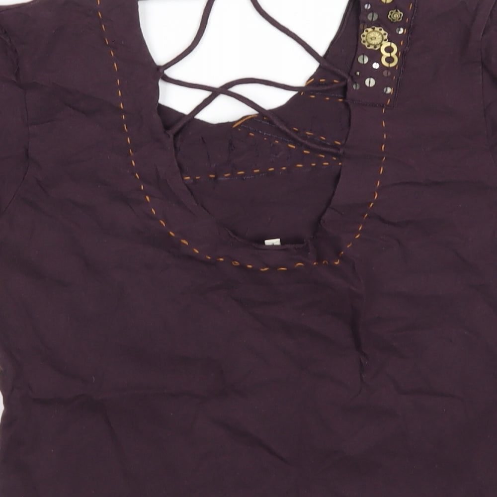 Duck and Cover Womens Purple Geometric Cotton Basic T-Shirt Size L Scoop Neck