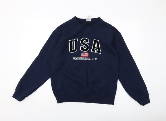 USA Mens Blue Cotton Pullover Sweatshirt Size S