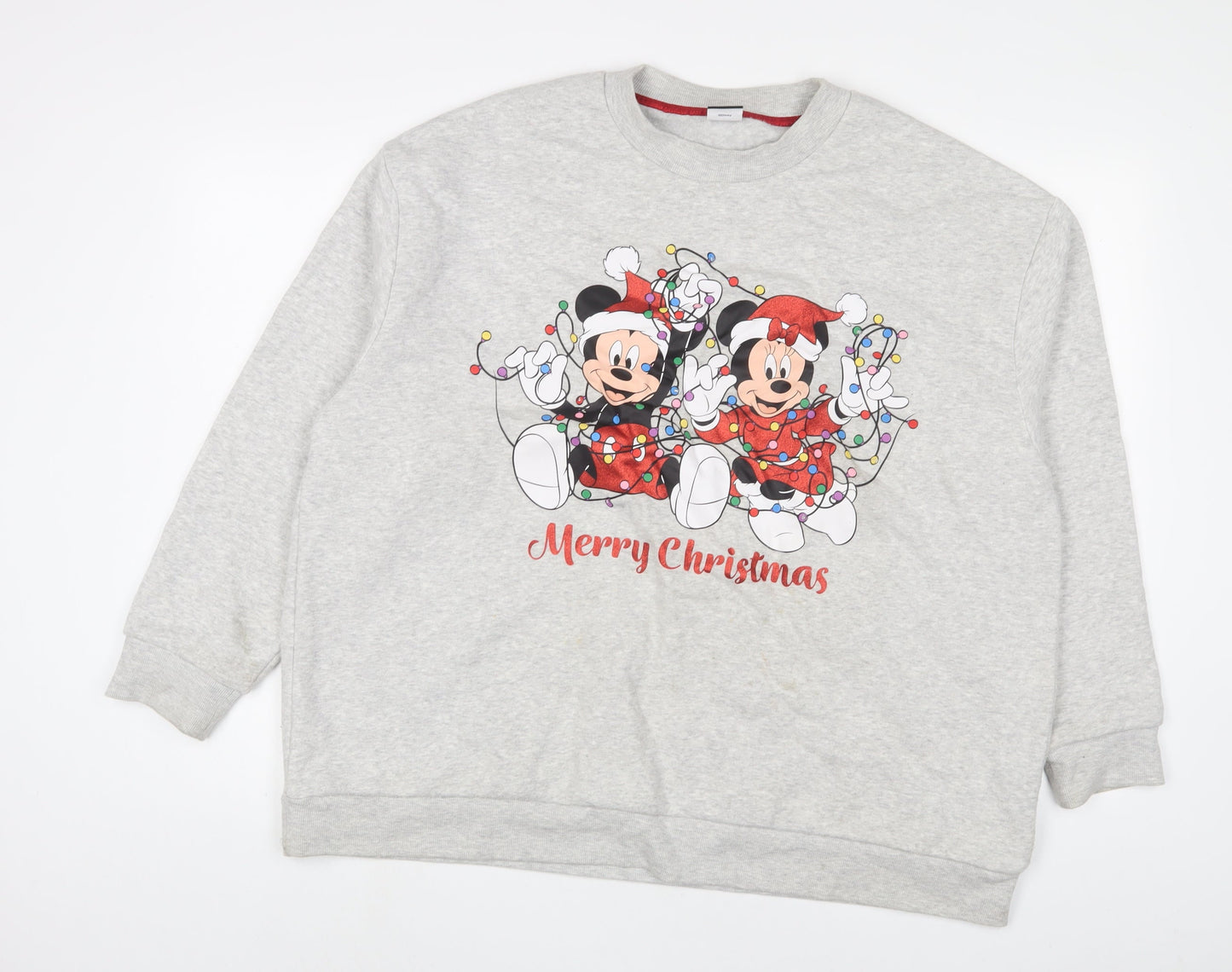 Mickey Mouse Womens Grey Cotton Pullover Sweatshirt Size 20 Pullover - Christmas