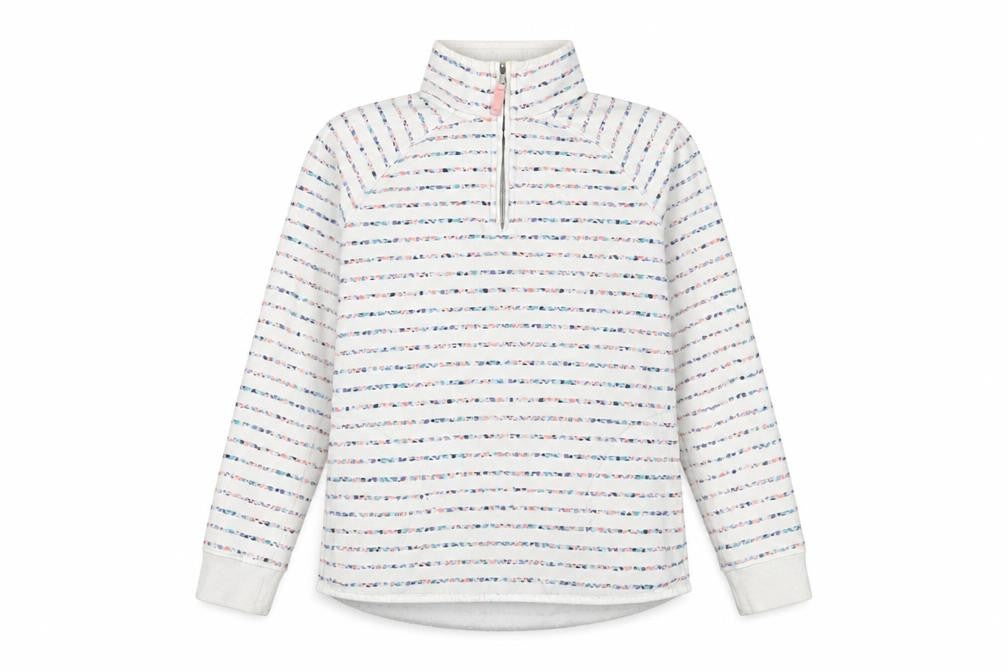 Crew Clothing White Striped Cotton Pullover Sweatshirt Size 8 Zip