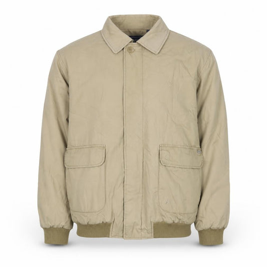 Front view of Maine New England men’s beige jacket, size L, zip