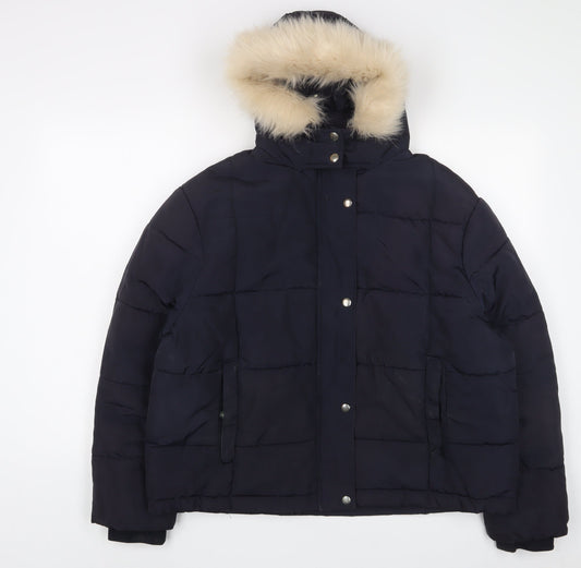 Golddigga Womens Blue Quilted Coat Size 12 Zip