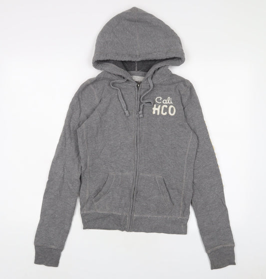 Hollister Womens Grey Cotton Full Zip Hoodie Size S Zip - Logo, Embroidered