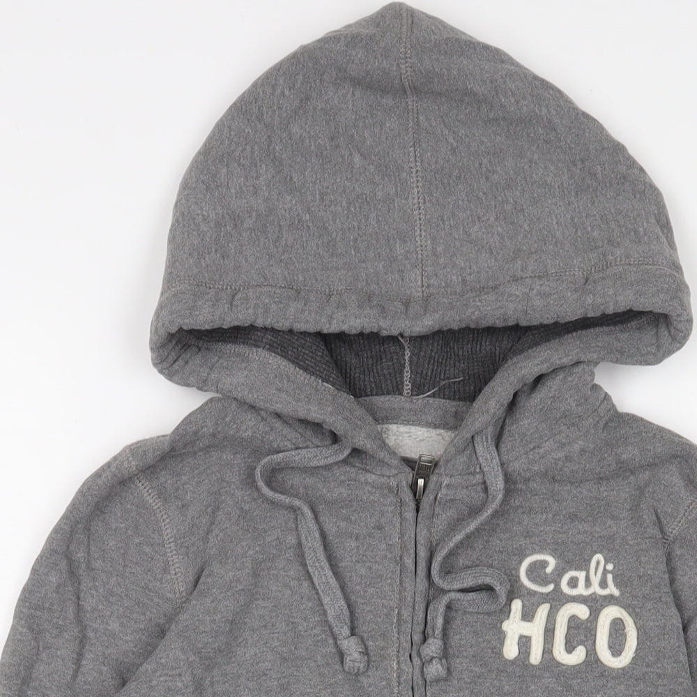 Hollister Womens Grey Cotton Full Zip Hoodie Size S Zip - Logo, Embroidered