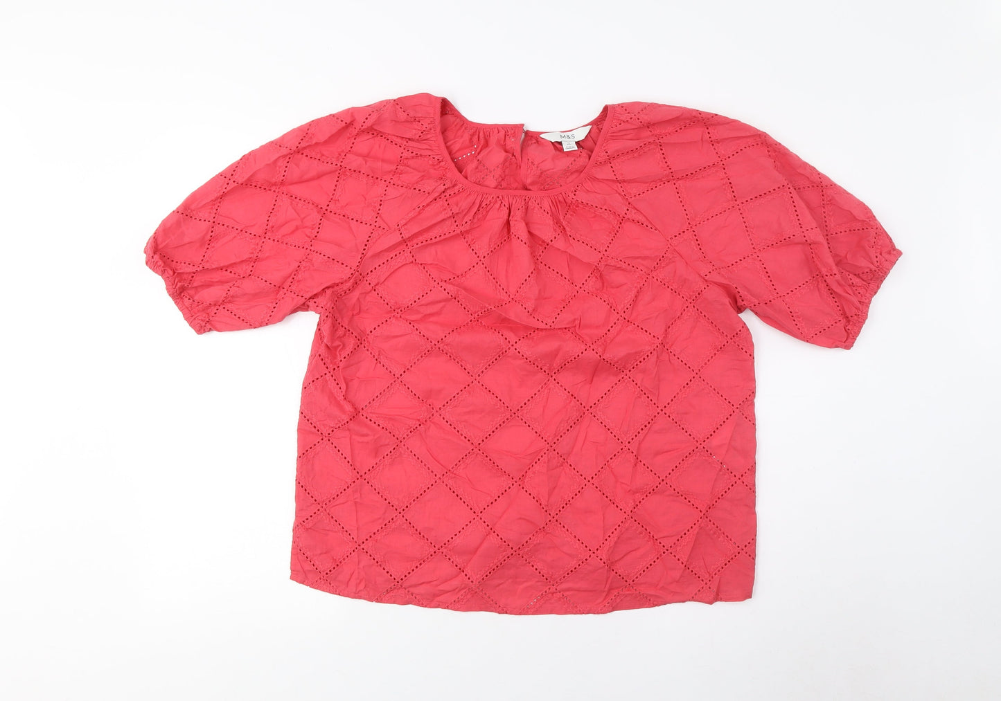 Marks and Spencer Women's Pink Blouse M Lace Short Sleeve