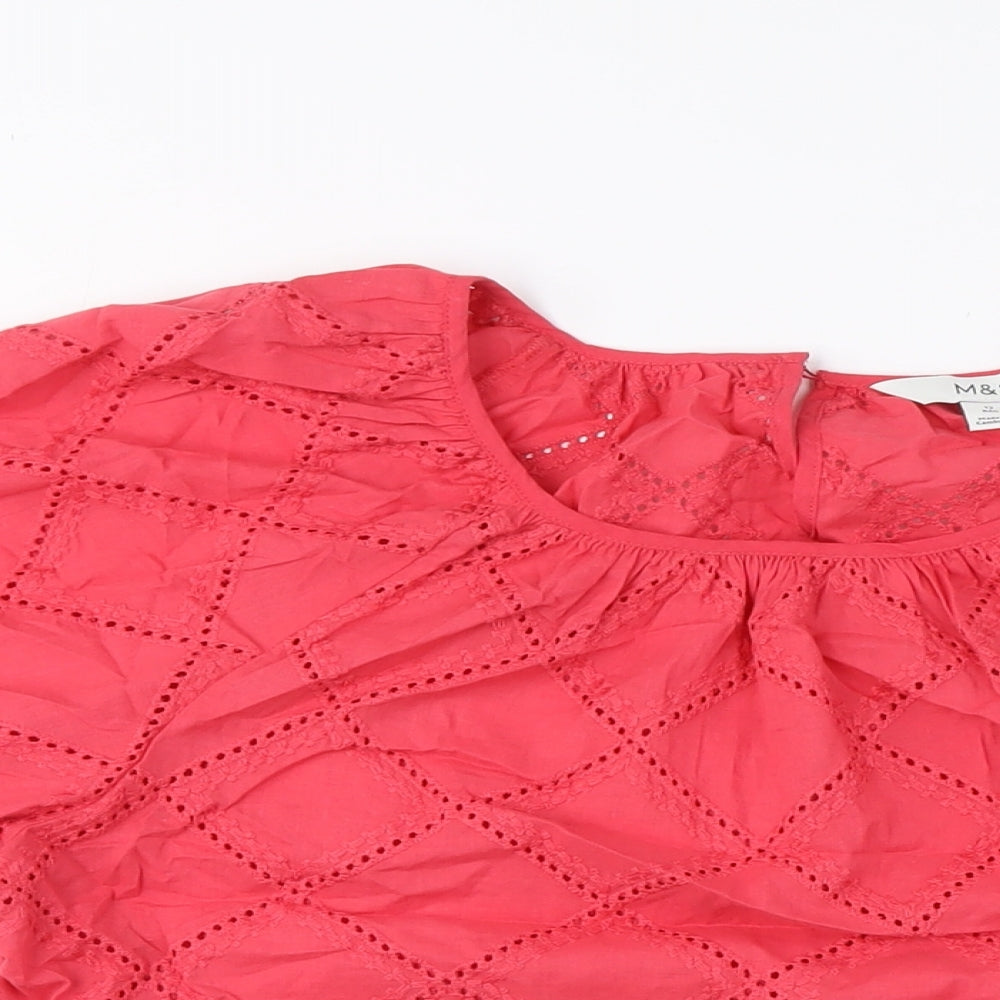 Marks and Spencer Women's Pink Blouse M Lace Short Sleeve