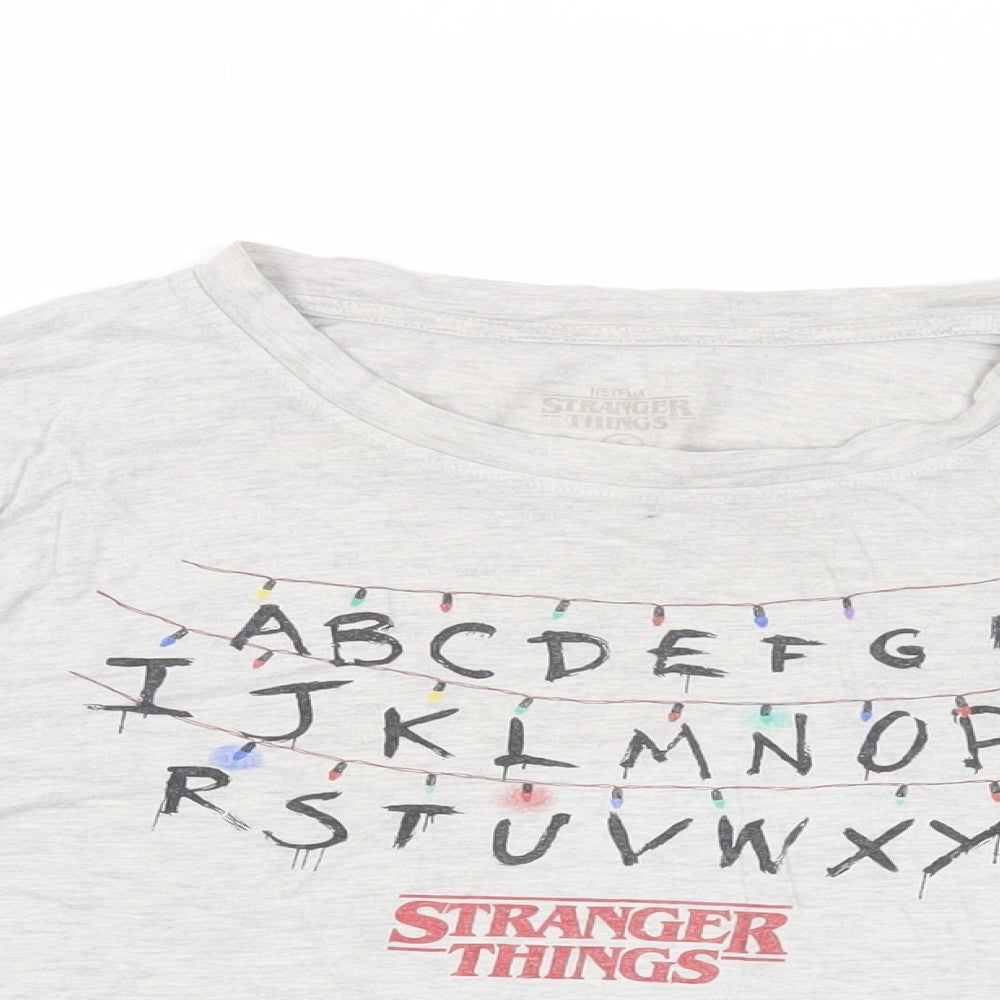 Stranger Things Womens Grey Cotton Basic T-Shirt Size S Crew Neck