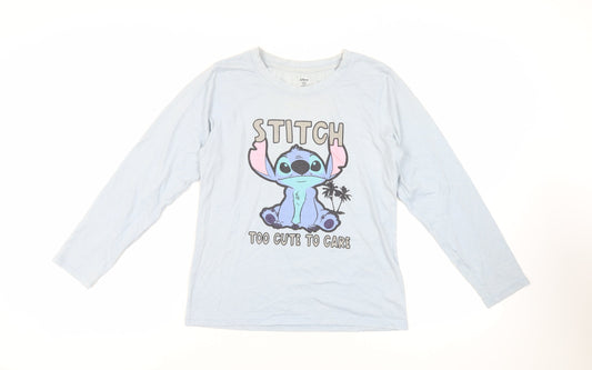 Disney Womens Blue Cotton Basic T-Shirt Size XS Crew Neck - Stich