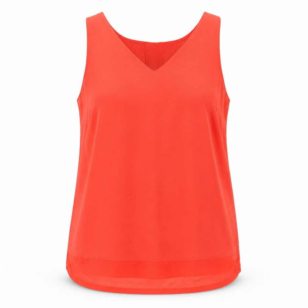 Warehouse Womens Red Polyester Basic Tank Size 14 V-Neck