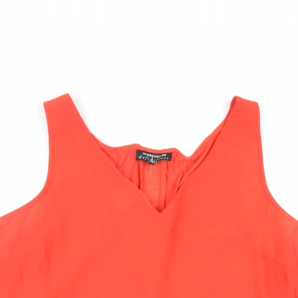 Warehouse Womens Red Polyester Basic Tank Size 14 V-Neck