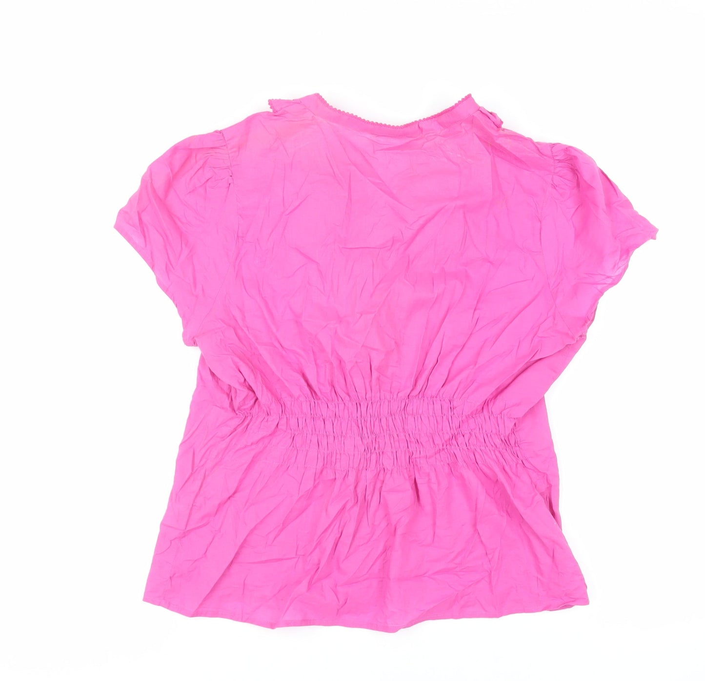 Marks and Spencer Womens Pink Cotton Basic Button-Up Size 16 V-Neck - Ruffle