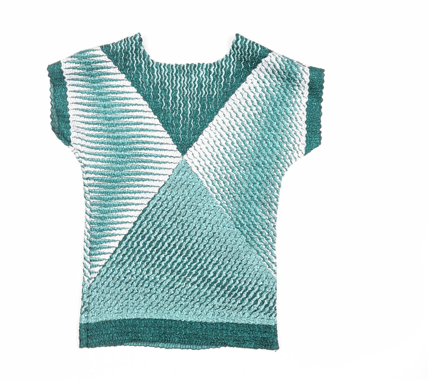 Eli & Irene Womens Green Geometric Polyester Basic Blouse Size M Boat Neck - Textured