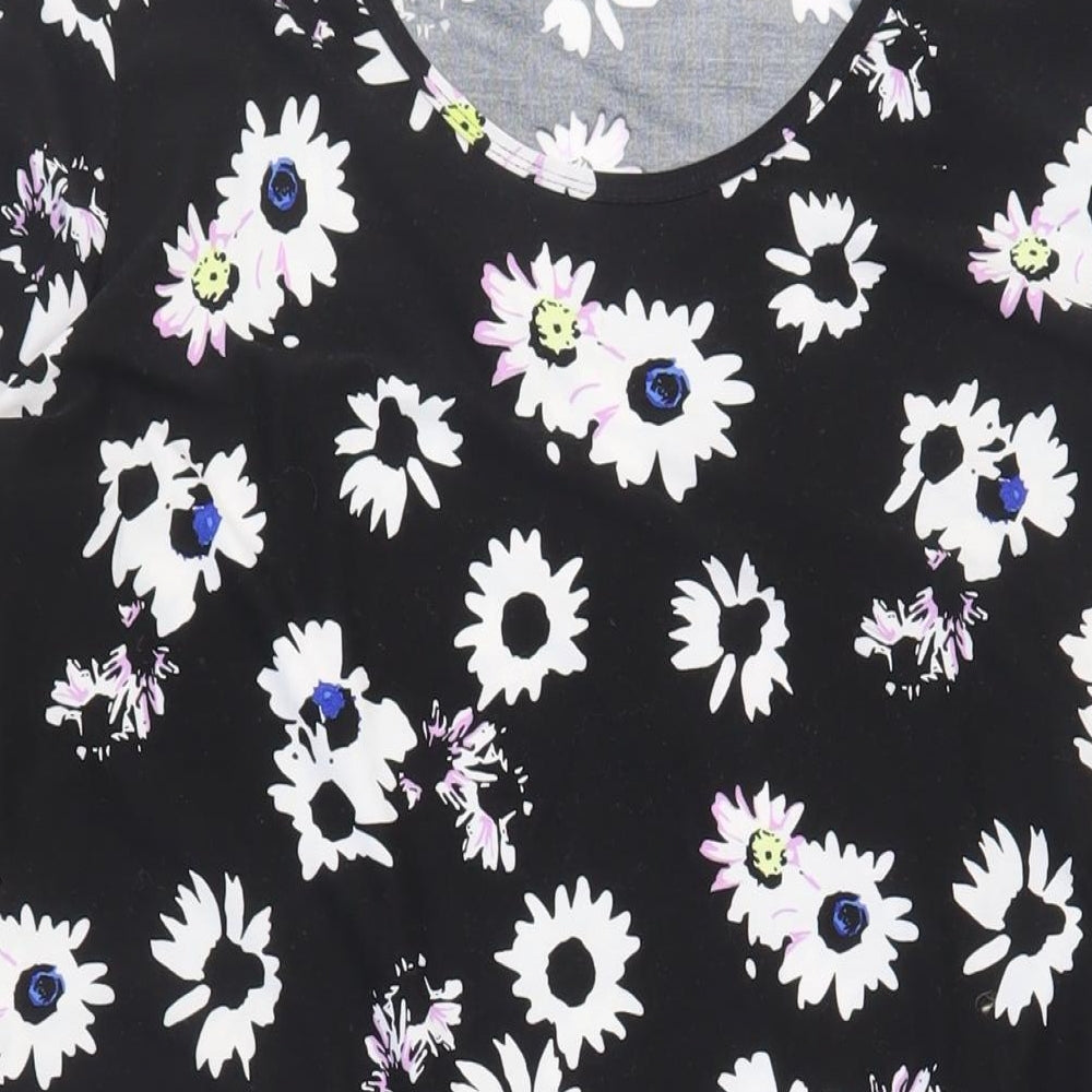 Anthology Womens Black Floral Polyester T-Shirt Dress Size 20 Round Neck Pullover